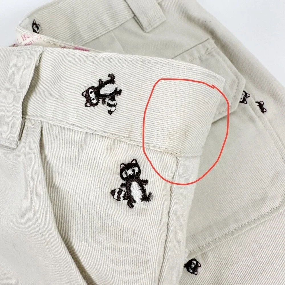 LL Bean Bermuda Shorts Girls Size 4‎ Khaki Raccoon Embroidered Cotton Twill NWT